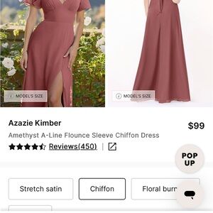 Azazie Kimber Amethyst A-Line Flounce Sleeve Chiffon Dress